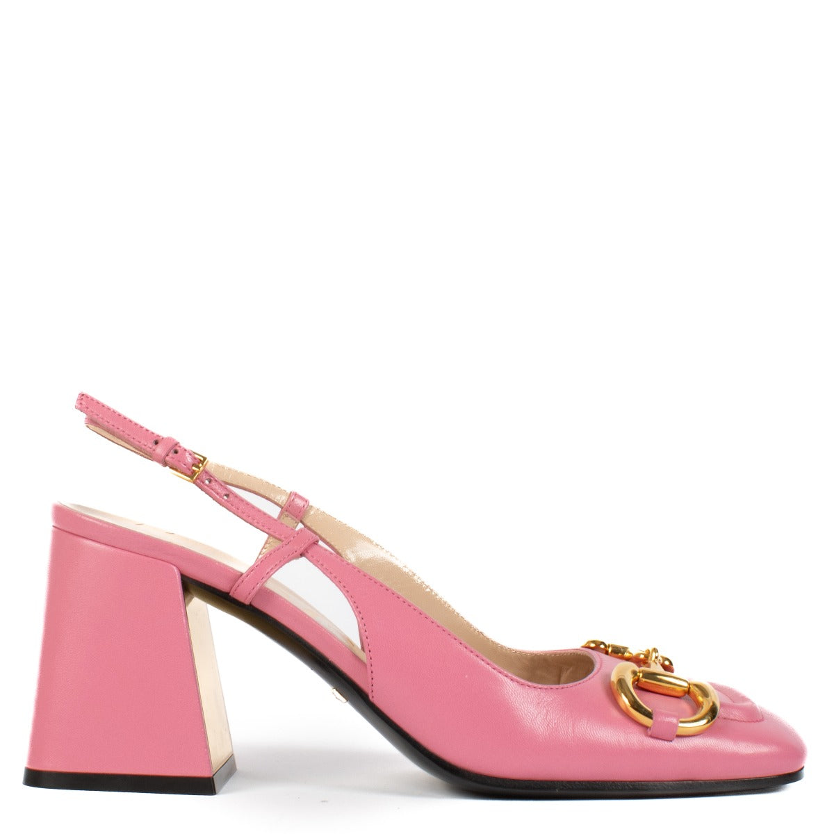 Shop safe online at Labellov in Antwerp, Brussels and Knokke this 100% authentic second hand Gucci Pink Leather Horsebit Slingbacks - Size 37
