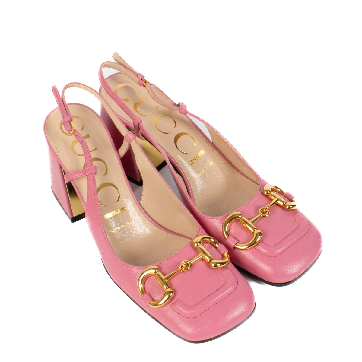 Shop safe online at Labellov in Antwerp, Brussels and Knokke this 100% authentic second hand Gucci Pink Leather Horsebit Slingbacks - Size 37