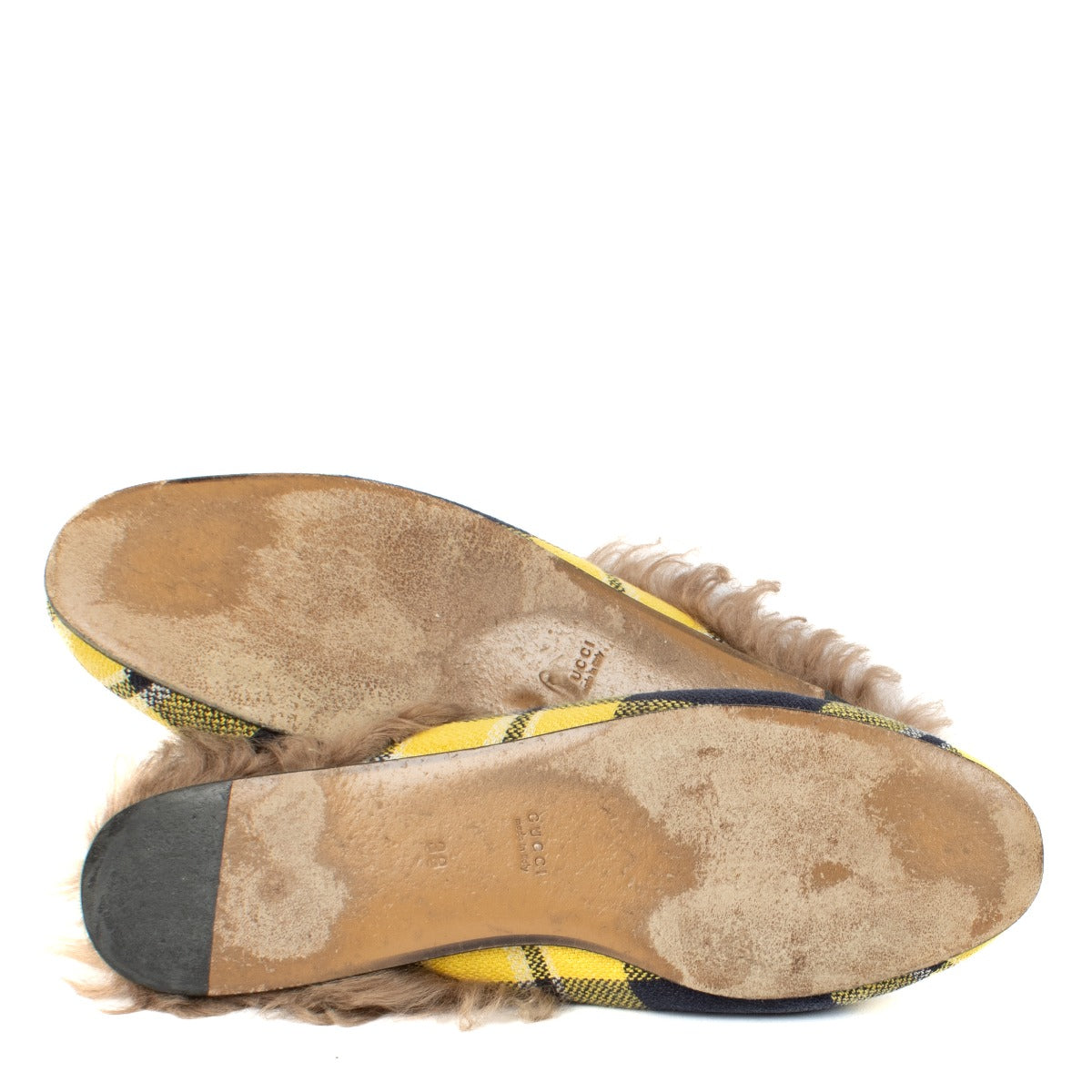 Shop 100% authentic Gucci Yellow Check Princetown Fur Mules - Size 38 at Labellov.com.