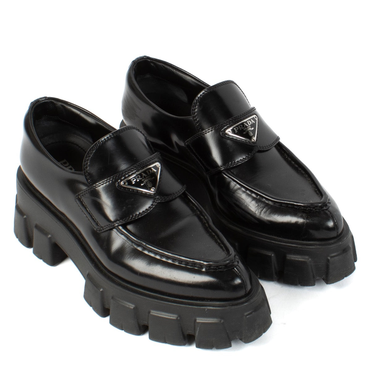 shop 100% authentic second hand Prada Black Platform Monolith Loafers - Size 38 on Labellov.com