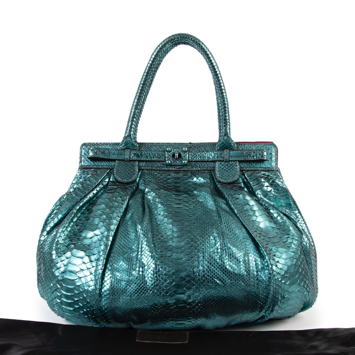 Zagliana Metallique Turquoise Puffy Python Hobo Bag shop safe online