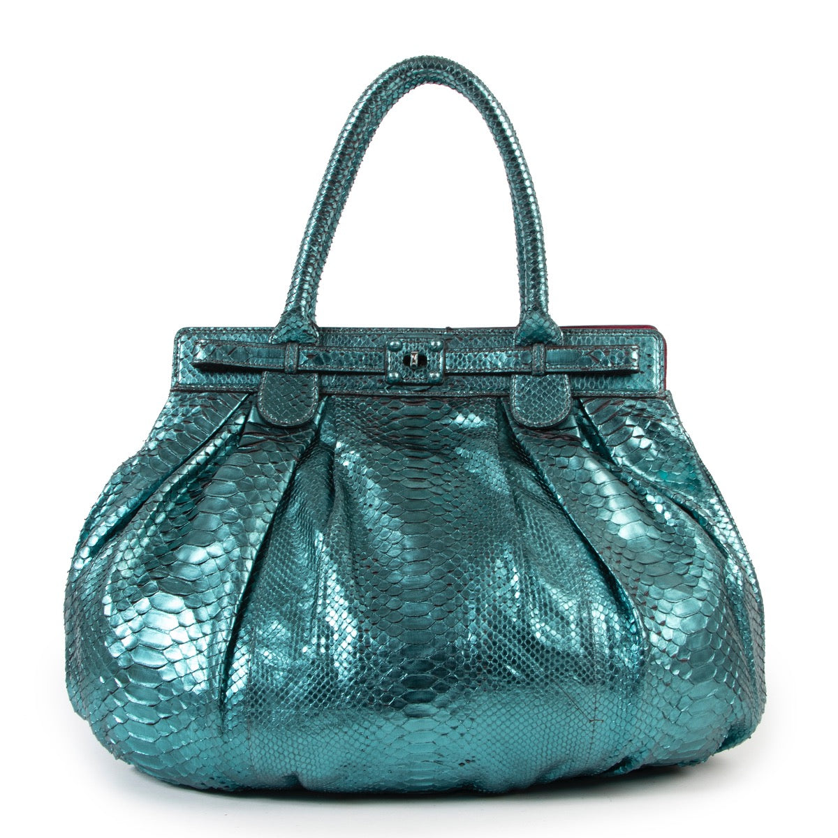 Metallique Turquoise online tegen de bete prijs Zagliana Metallique Turquoise Puffy Python Hobo Bag