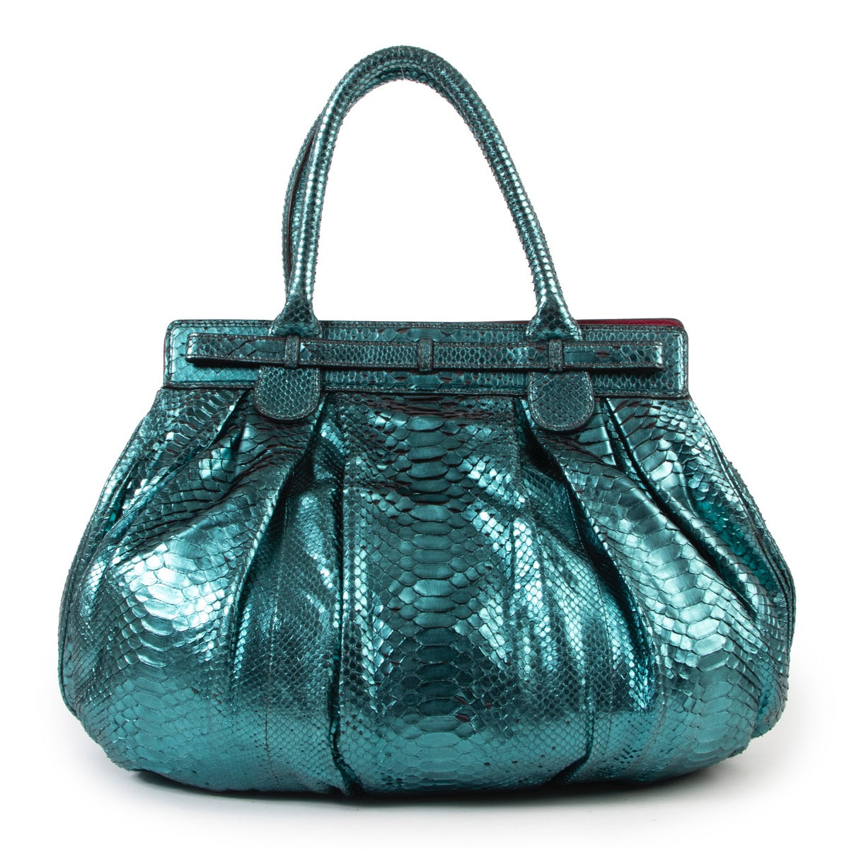 Zagliani Metallique Turquoise Puffy Python Hobo Bag 