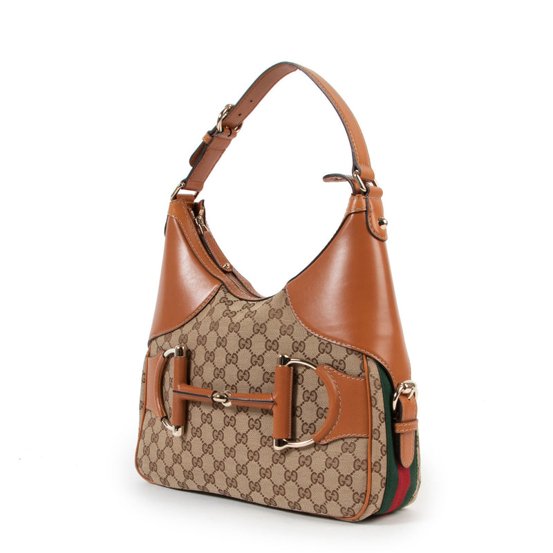 Gucci Web Horsebit Heritage Hobo GG Canvas Bag