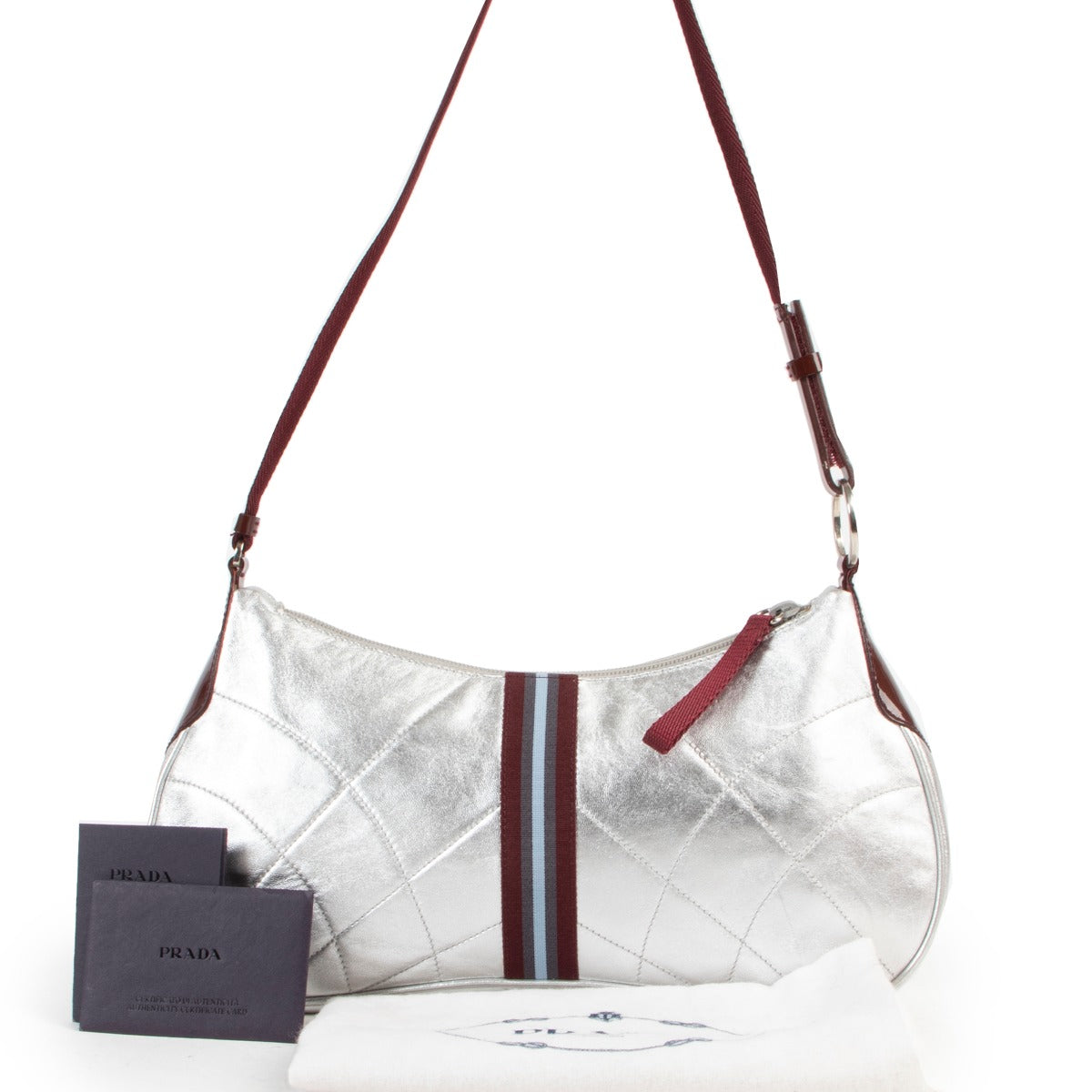 Prada Shoulder Nappa Matelasse Bag Argento