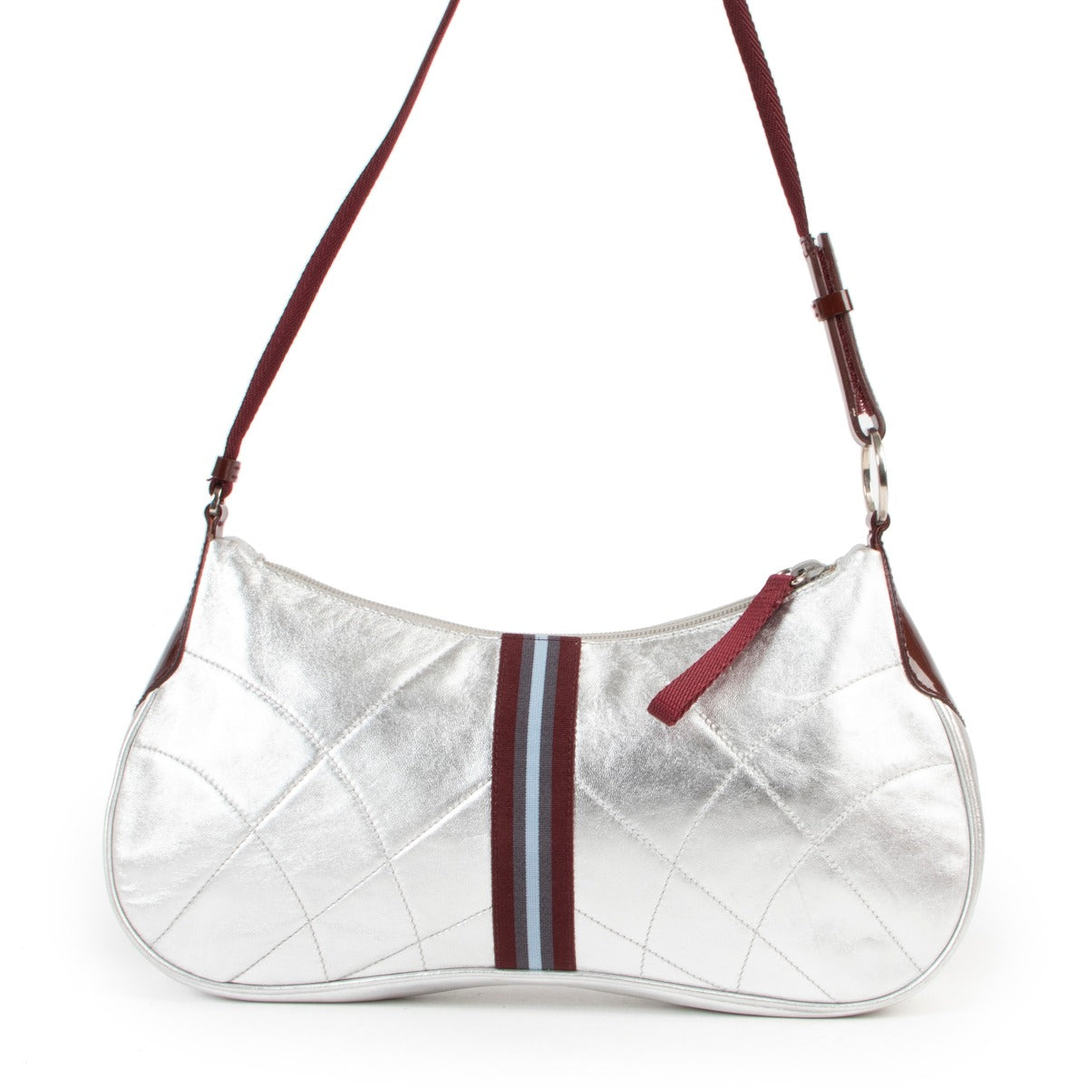 Buy and sell your authentic designer items at Labellov in store or online such as this Prada Shoulder Nappa Matelasse Bag Argento.