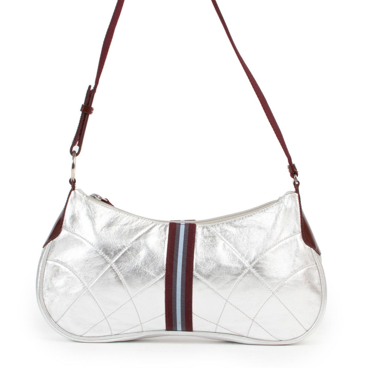 Buy and sell your authentic designer items at Labellov in store or online such as this Prada Shoulder Nappa Matelasse Bag Argento.