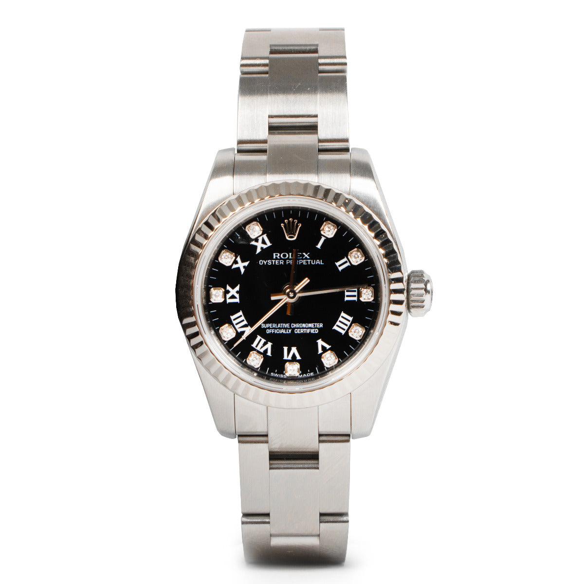Rolex Oyster Perpetual 18K White Gold Diamond & Stainless Steel Watch for the best price at Labellov secondhand luxury in Antwerp.