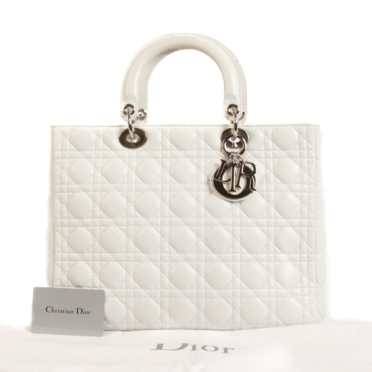 Christian Dior Large Lady Dior White Lambskin Cannage