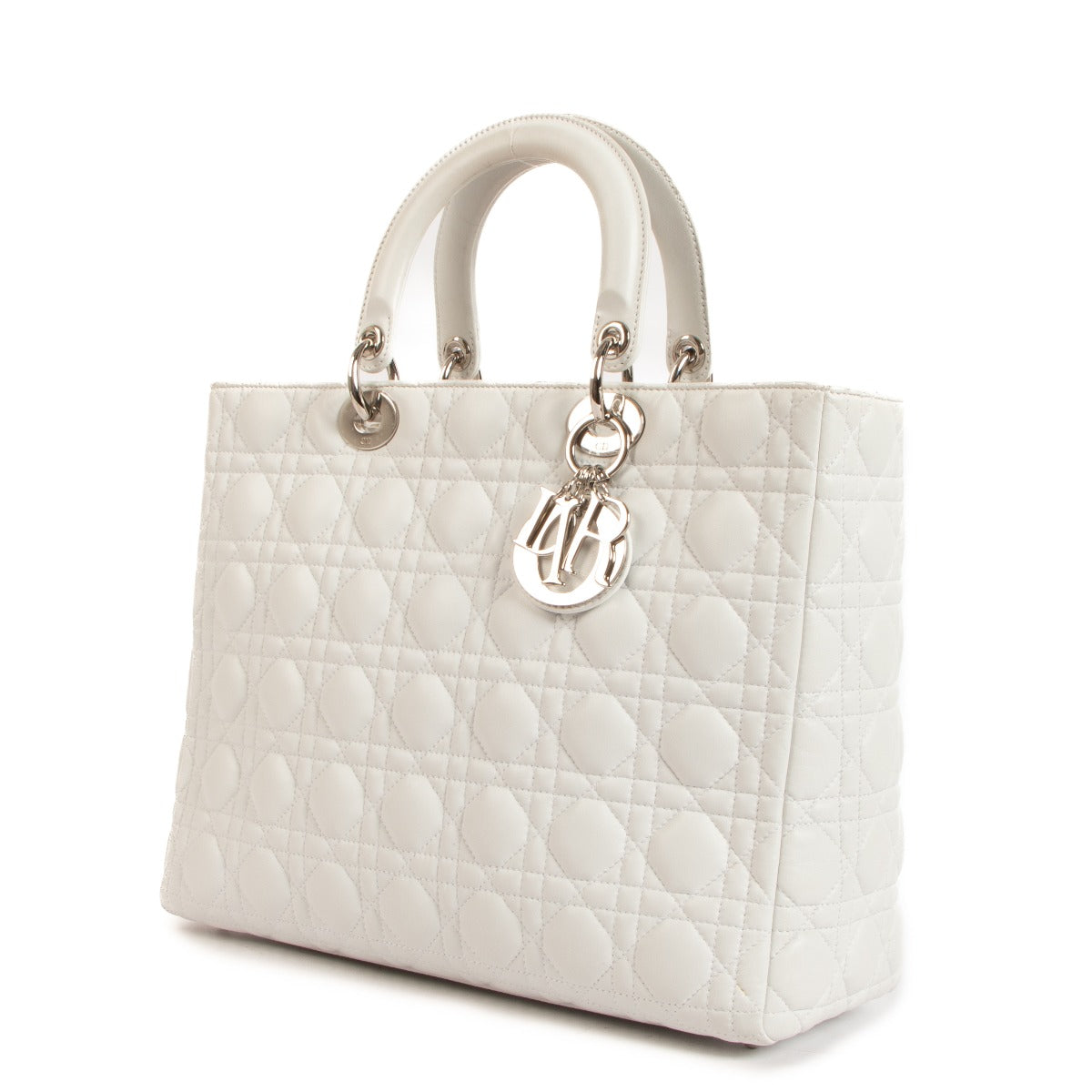 Christian Dior Large Lady Dior White Lambskin Cannage