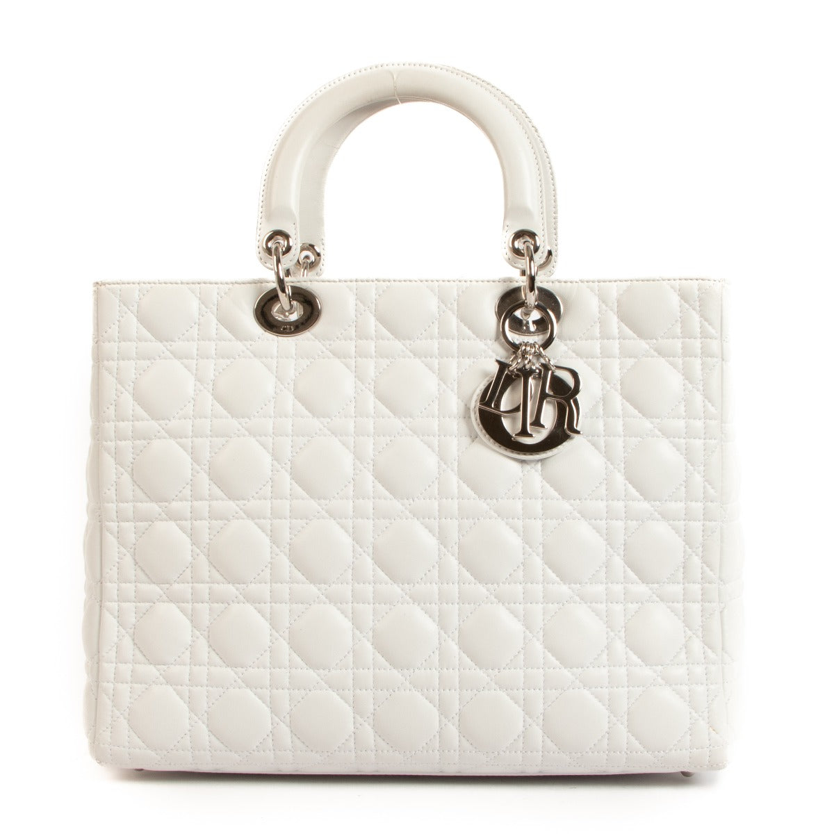 Christian Dior Large Lady Dior White Lambskin Cannage