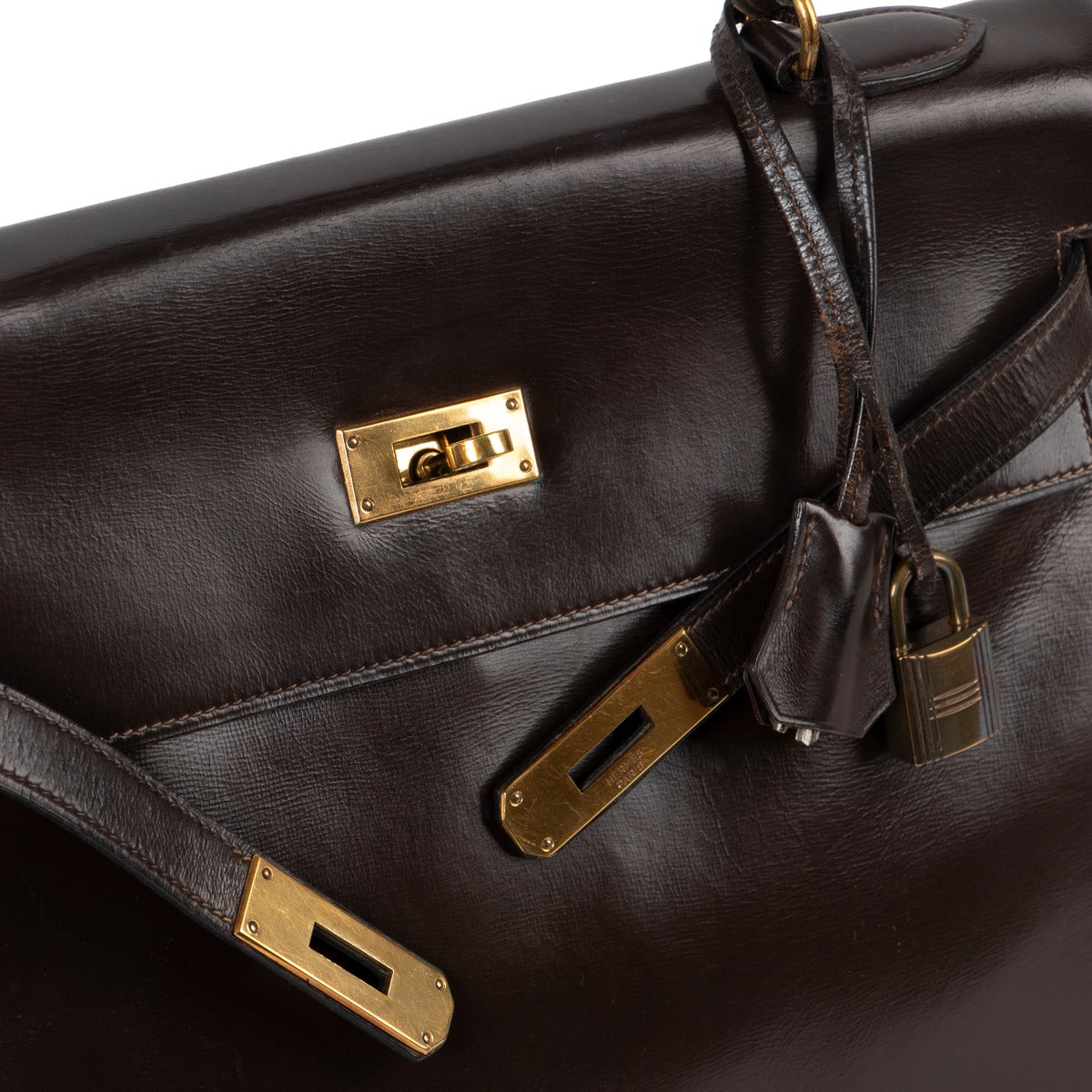 Hermès Vintage Kelly 32 Brown Box Gold Hardware