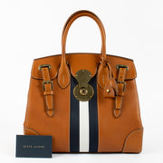 Authentic second hand Ralph Lauren Collection Tan/Navy Striped Soft Ricky 33 Bag on Labellov.com