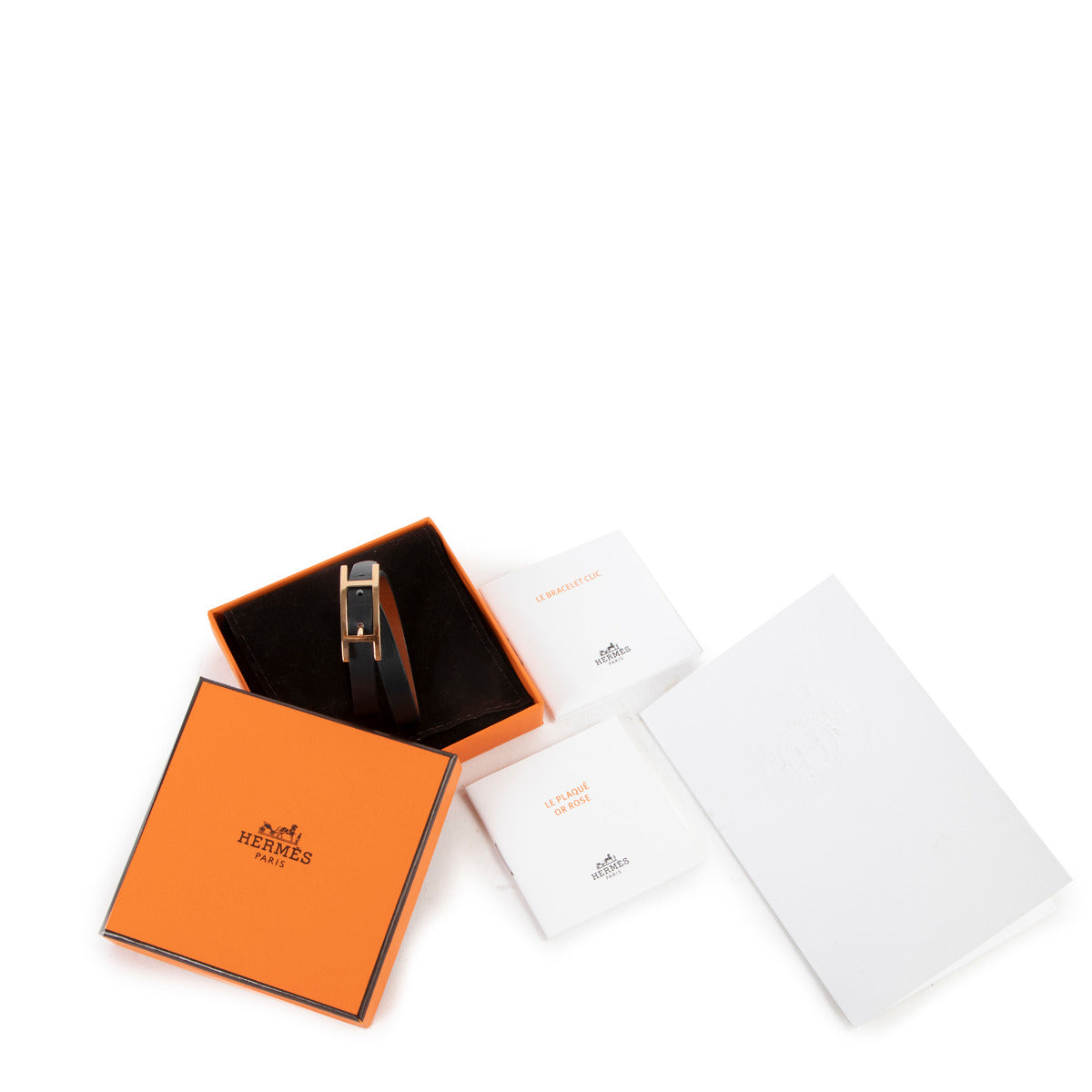 Hermès Black / Gold Hapi Double Tour Bracelet