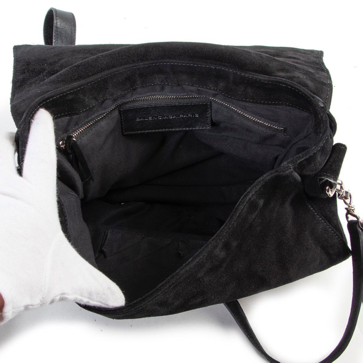 Balenciaga Black Suede Neo Folk Crossbody Bag