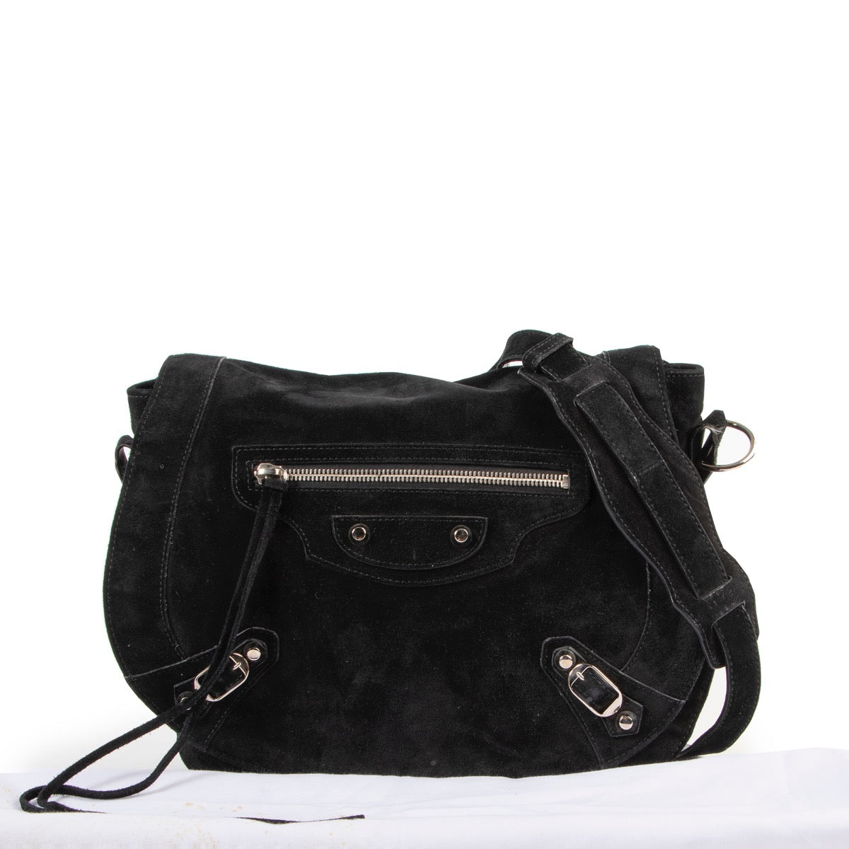 Balenciaga Black Suede Neo Folk Crossbody Bag