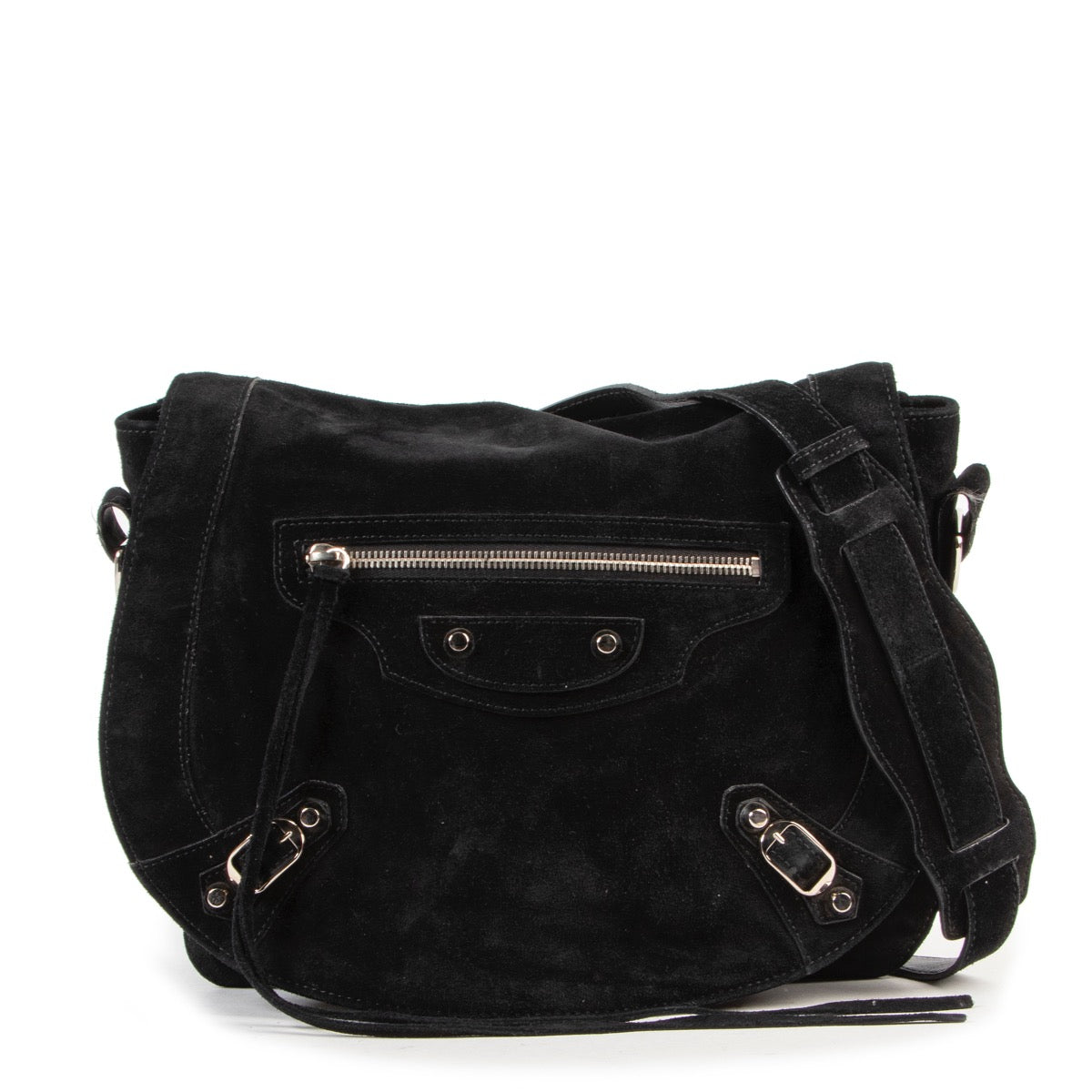 Balenciaga Black Suede Neo Folk Crossbody Bag