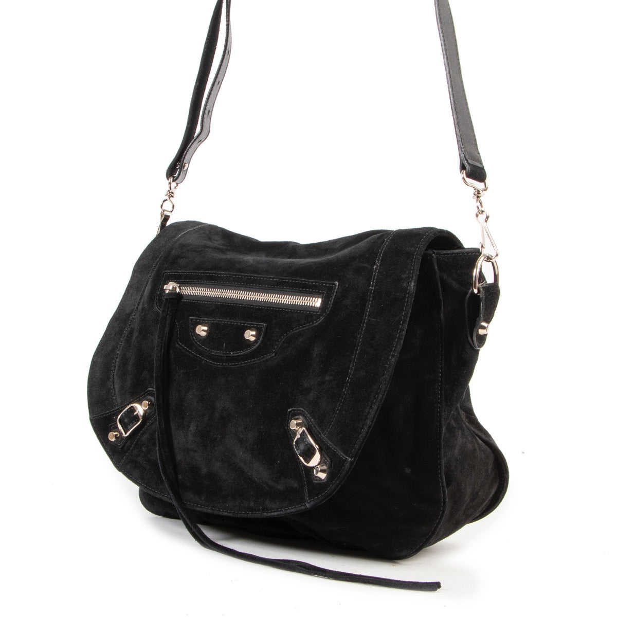 Balenciaga Black Suede Neo Folk Crossbody Bag