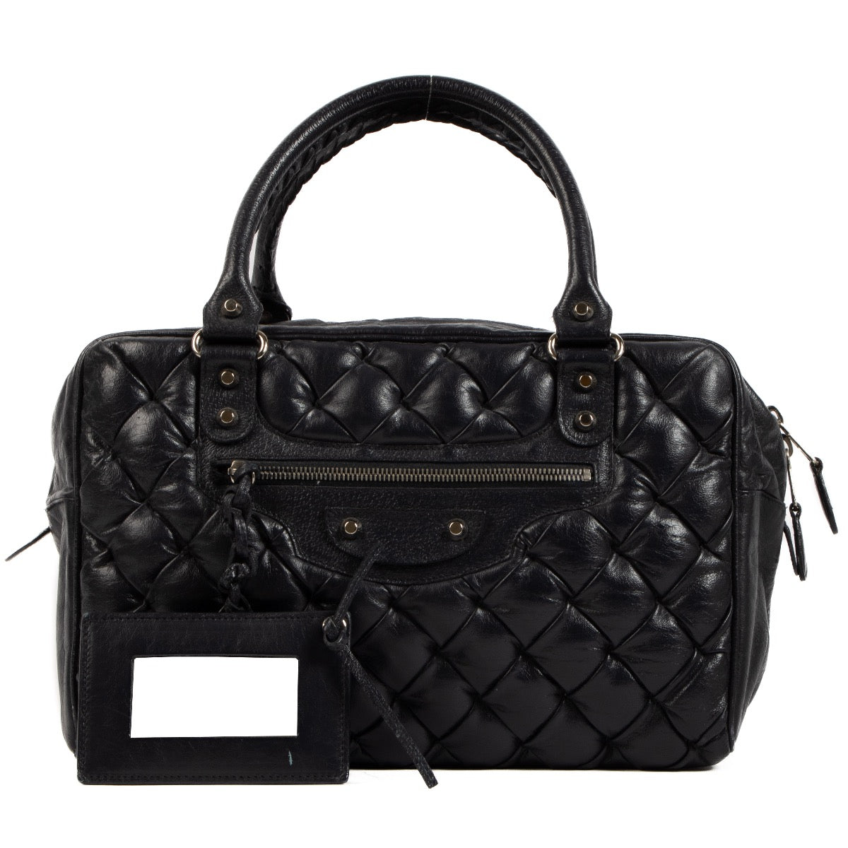 Buy and sell authentic vintage second hand Balenciaga Black Leather Quilted Plombe Handbag at Labellov for the best price.