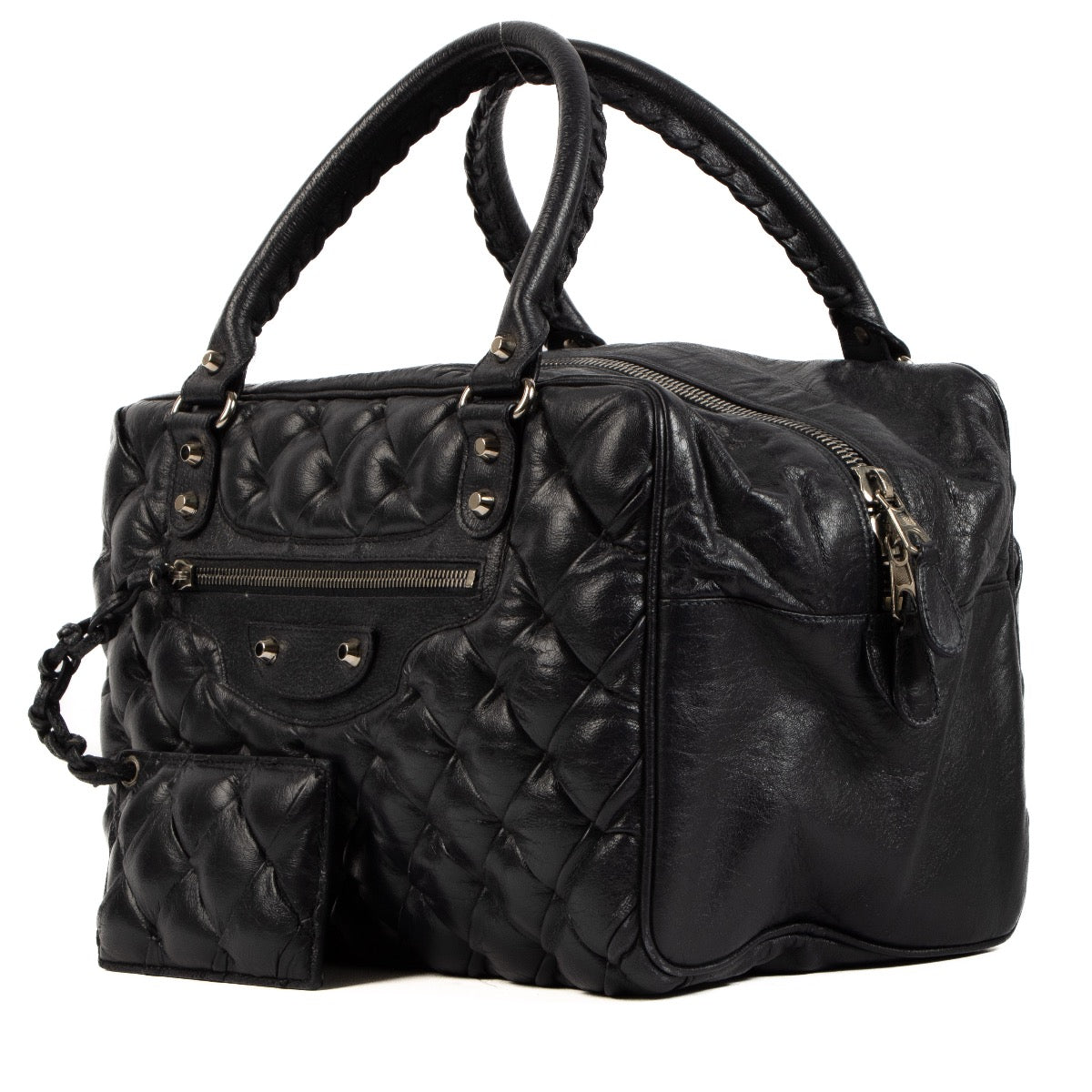 Buy and sell authentic vintage second hand Balenciaga Black Leather Quilted Plombe Handbag at Labellov for the best price.