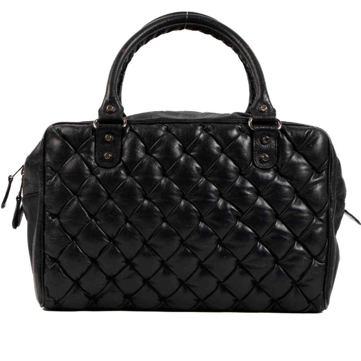 Buy and sell authentic vintage second hand Balenciaga Black Leather Quilted Plombe Handbag at Labellov for the best price.
