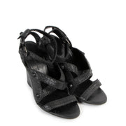 Balenciaga Black Brogue Arena Ankle Strap Wedge Sandals