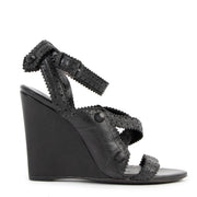 Balenciaga Black Brogue Arena Ankle Strap Wedge Sandals