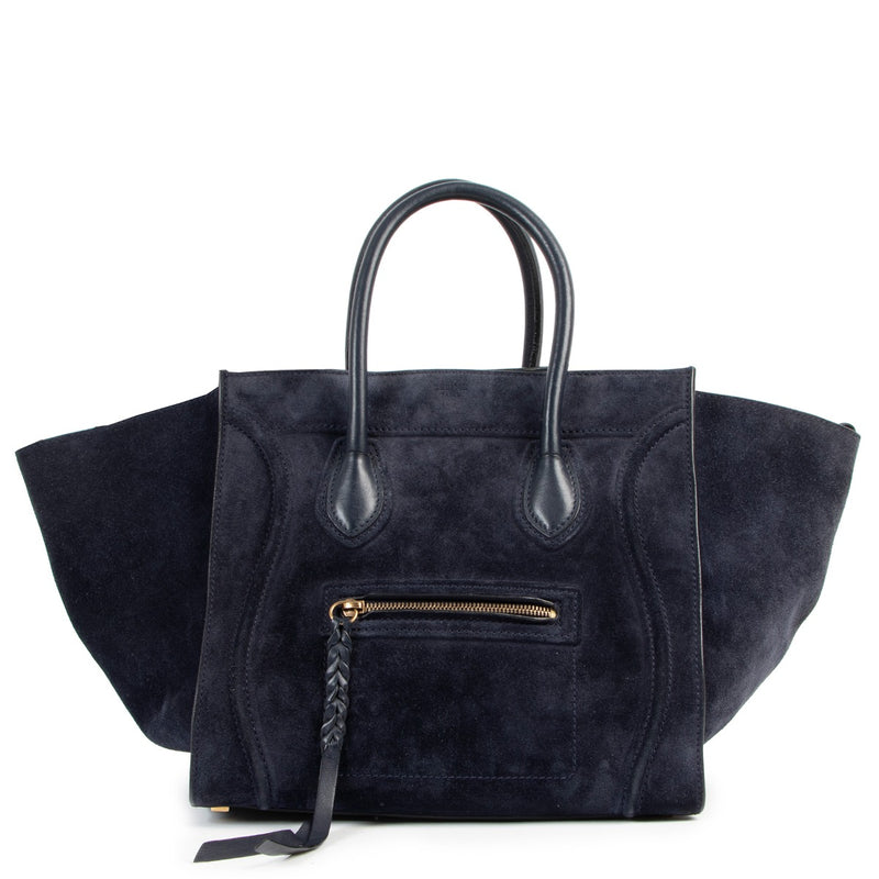 Celine Blue Medium Luggage Phantom Suede Tote Bag