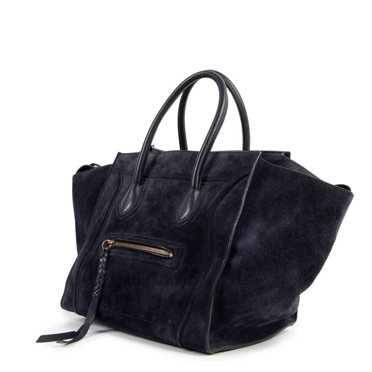 Celine Blue Medium Luggage Phantom Suede Tote Bag