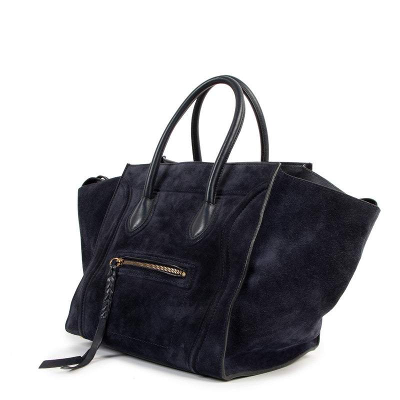 Celine Blue Medium Luggage Phantom Suede Tote Bag