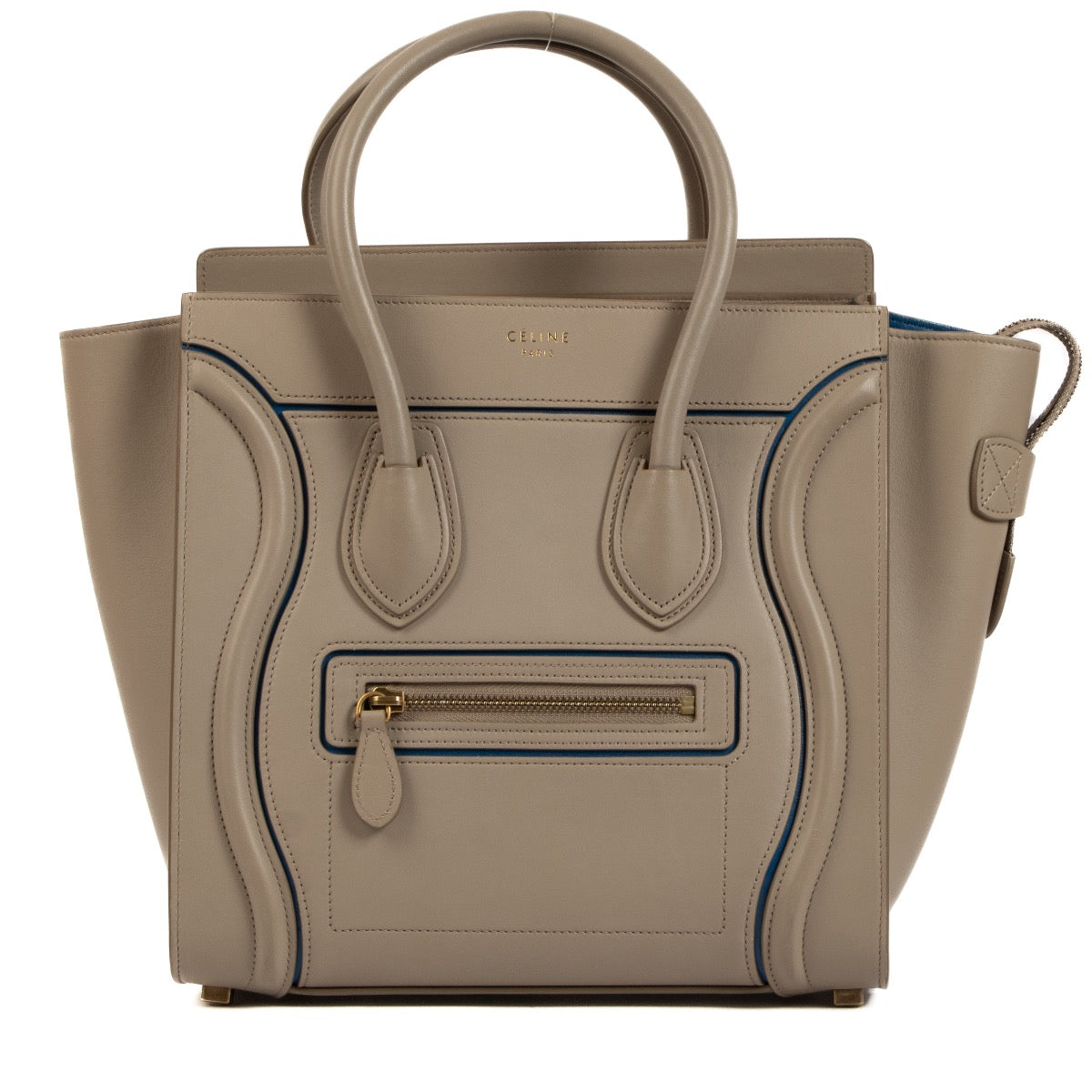Buy an authentic second hand Céline Grey Drummed Calfskin Luggage Top Handle Bag in very good condition at Labellov Antwerp, Brussels, Knokke.