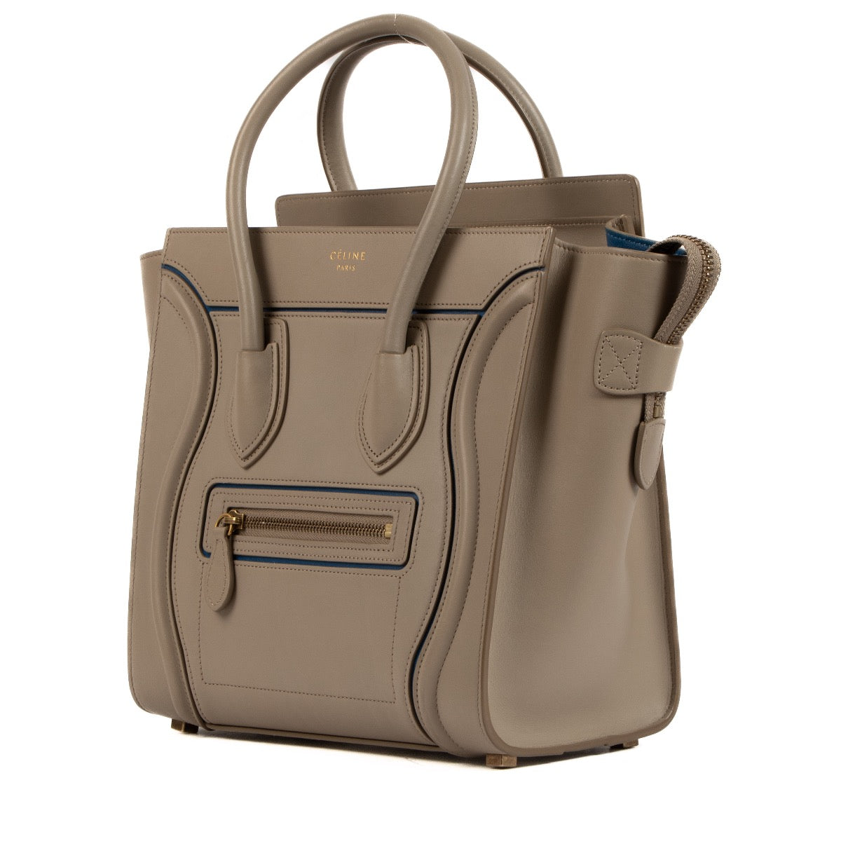Buy an authentic second hand Céline Grey Drummed Calfskin Luggage Top Handle Bag in very good condition at Labellov Antwerp, Brussels, Knokke.
