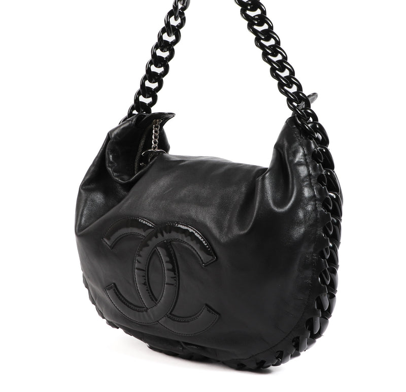 Chanel Black Leather Modern Chain Hobo Shoulder Bag