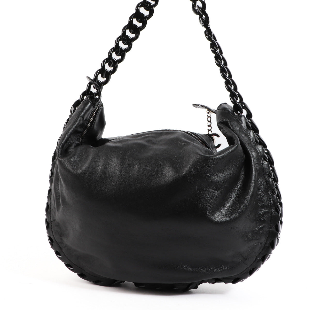 Chanel Black Leather Modern Chain Hobo Shoulder Bag for the best price at Labellov secondhand luxury in Antwerp