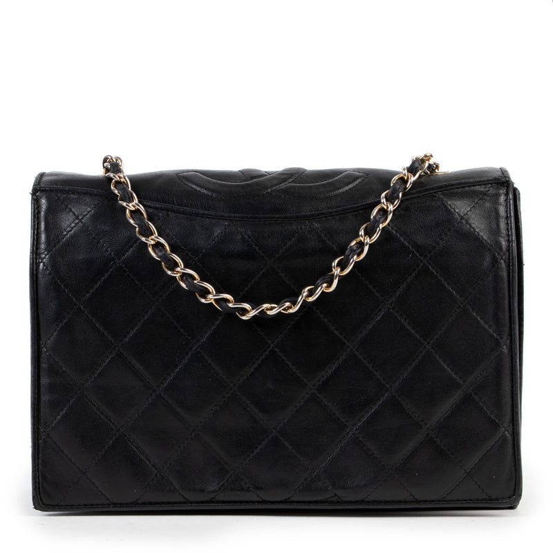 Chanel Vintage Zwart Lamsleren Flap Tas