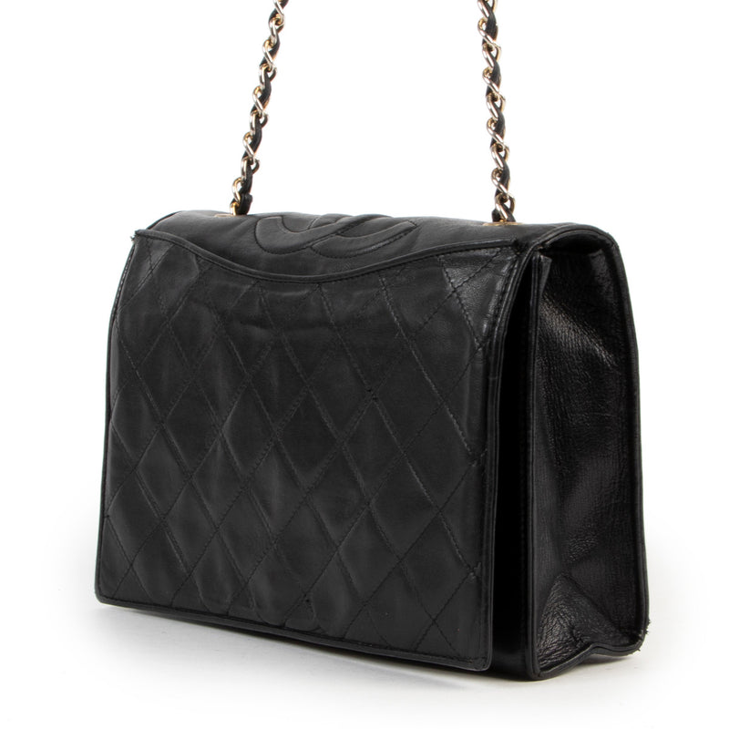 Chanel Vintage Zwart Lamsleren Flap Tas