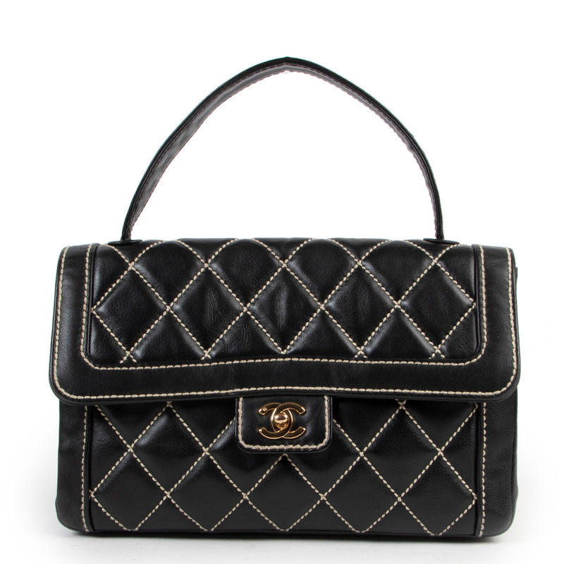 Chanel Zwarte Wild Stitched Top Handle Flap Bag