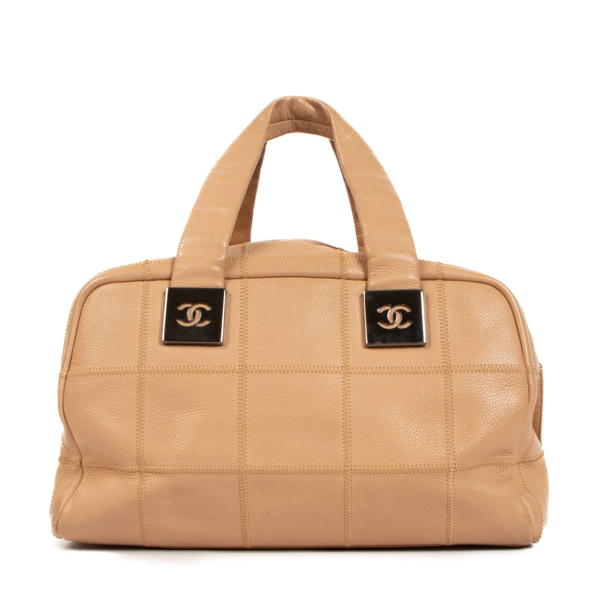 Chanel Beige Square Quilt Leather Bowler Bag