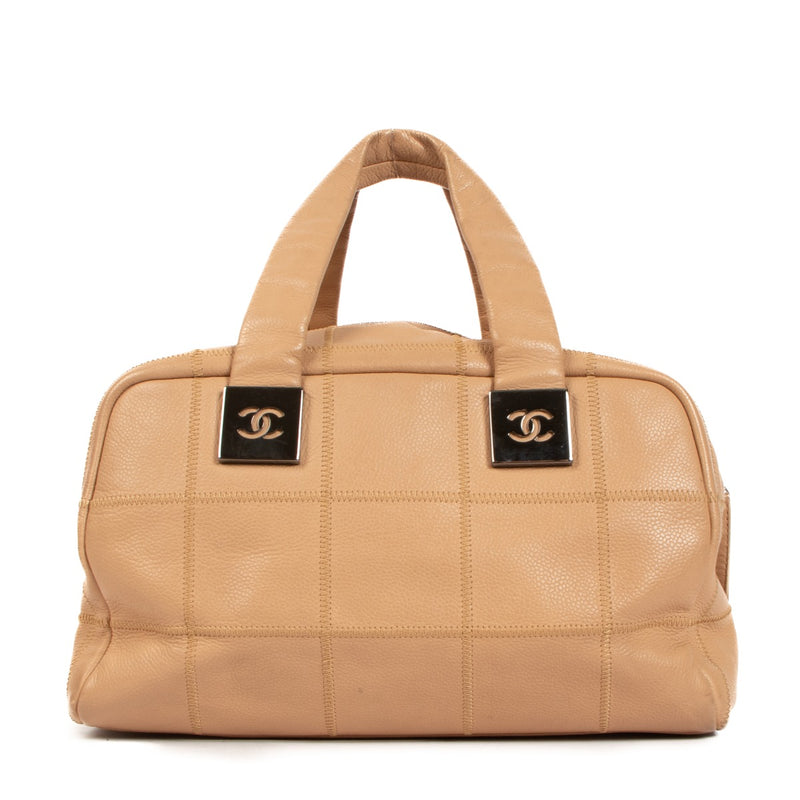 Chanel Beige Square Quilt Leather Bowler Bag