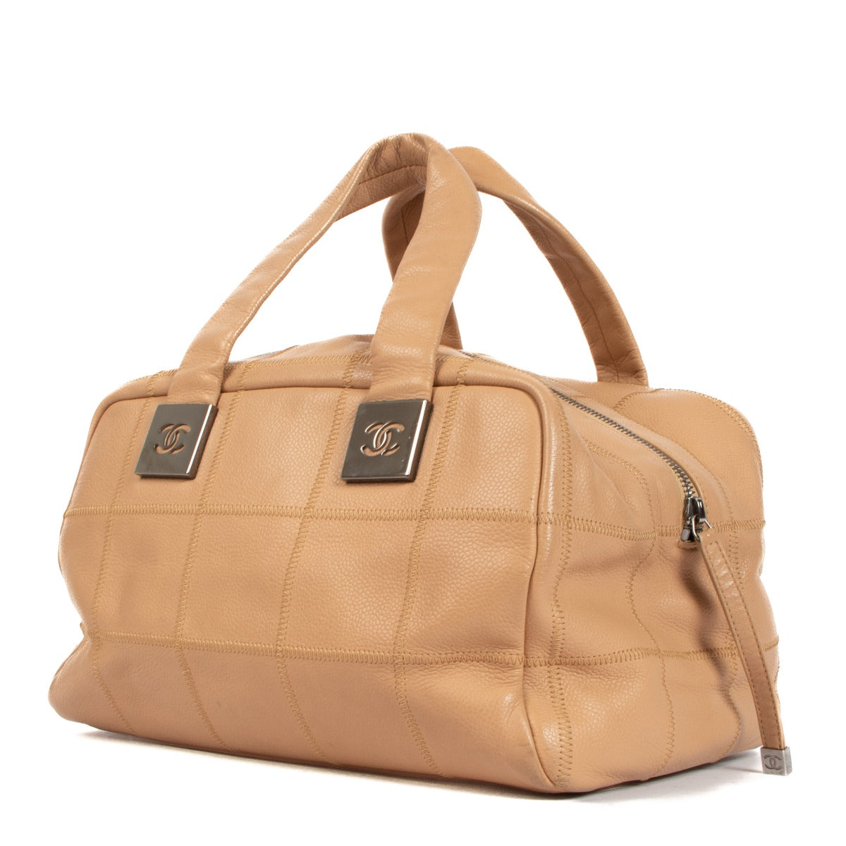 Chanel Beige Square Quilt Leather Bowler Bag