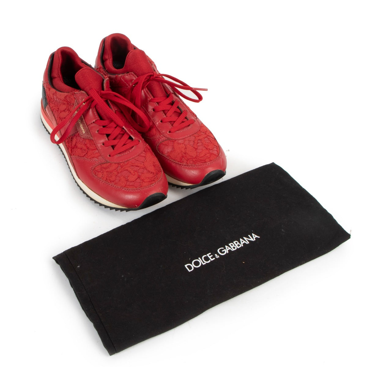 Dolce & Gabbana Red Floral Lace Sneakers