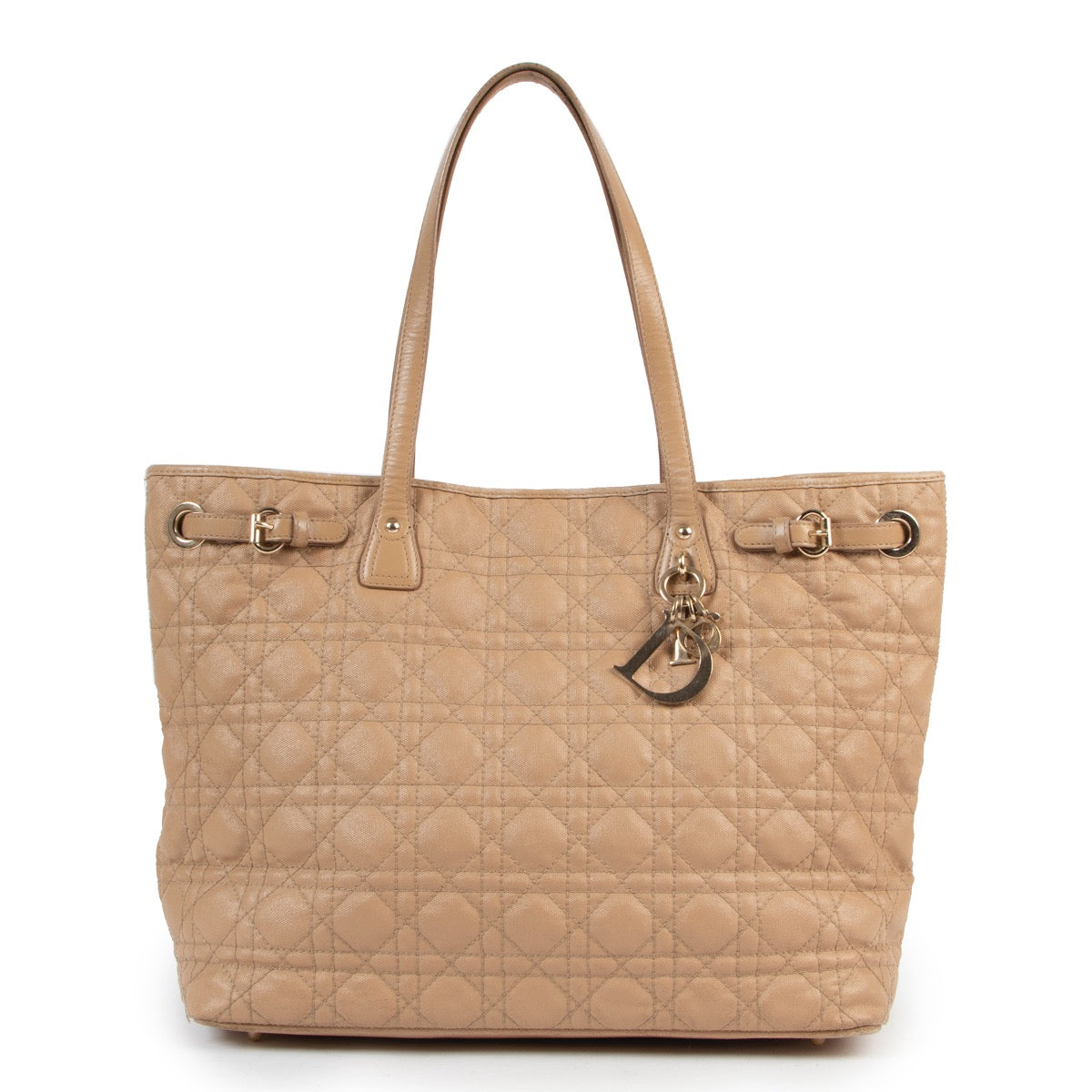 Shop safe online authentic Christian Dior Cream Leather Lady Dior Shopper Bag.