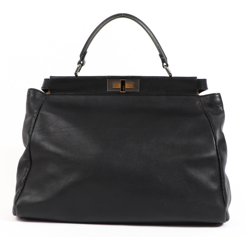 Fendi Black Leopard-Lined Large Peekaboo Iconic Bag