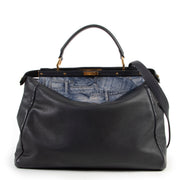 Fendi Dark Blue Denim Zucca Peekaboo Satchel Bag