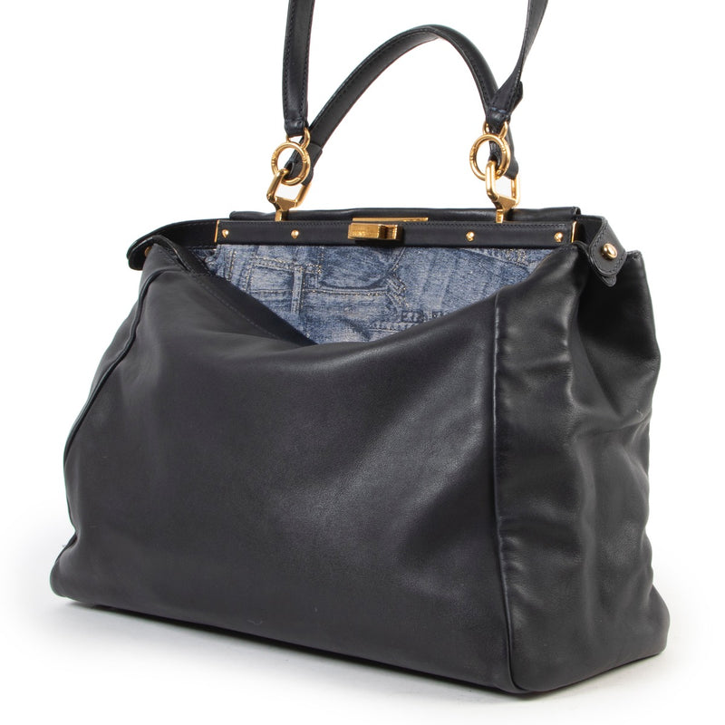 shop safe online Fendi Dark Blue Denim Zucca Peekaboo Satchel Bag