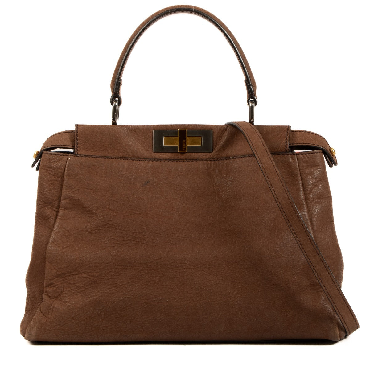 Fendi Brown Nubuck/Orange Snakeskin Medium Peekaboo Iconic Bag