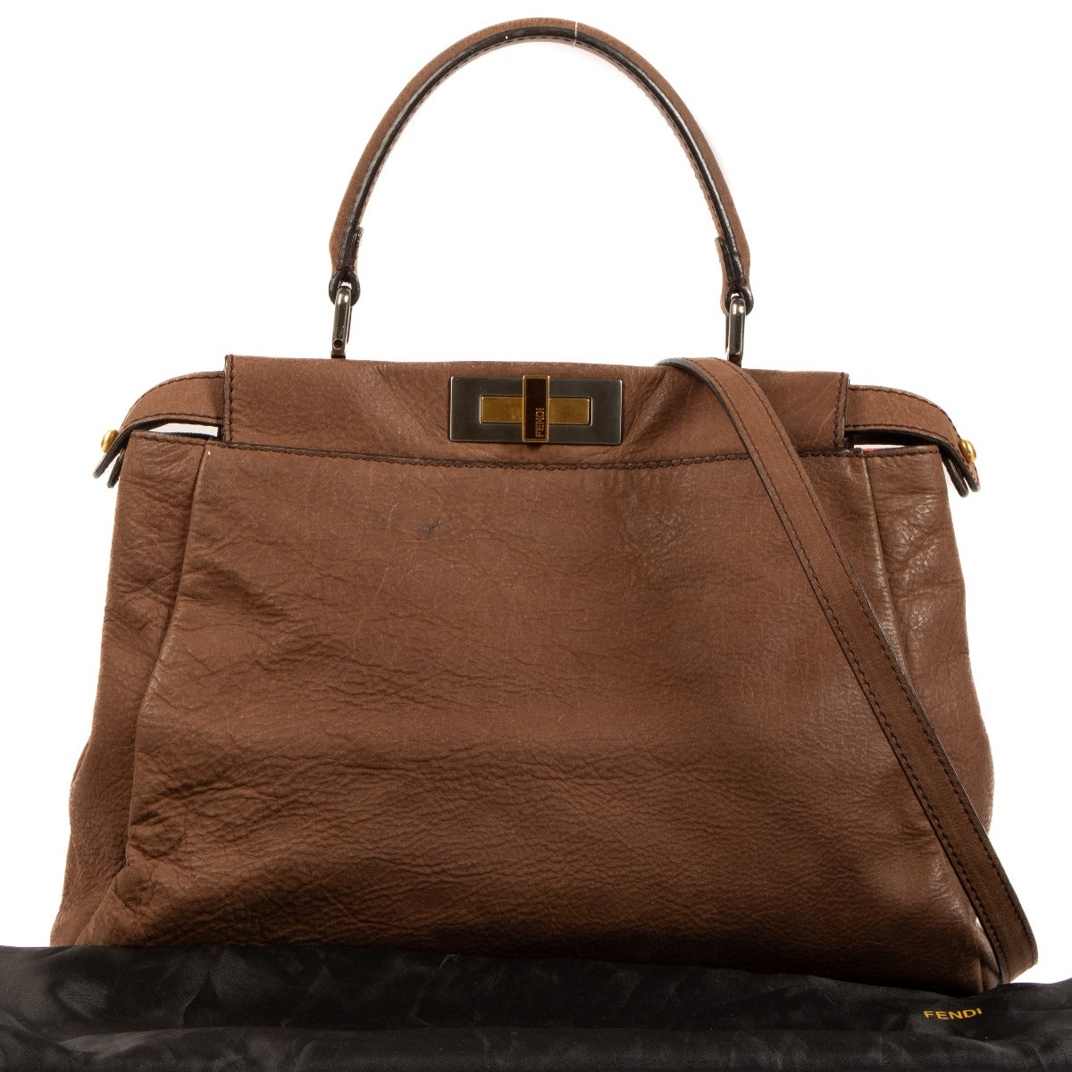 Fendi Brown Nubuck/Orange Snakeskin Medium Peekaboo Iconic Bag