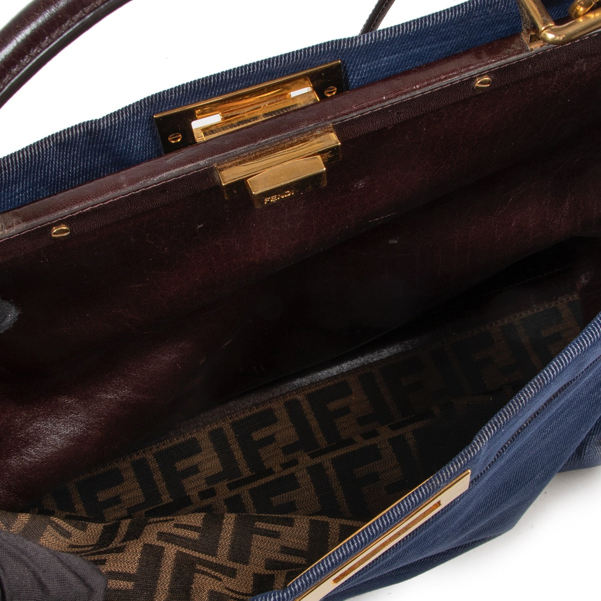 Shop safe online at Labellov for the best price. shop safe online your secondhand Fendi Blue Denim Peekaboo Top Handle Bag