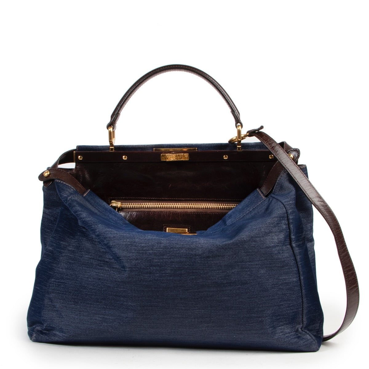Shop safe online at Labellov for the best price. shop safe online your secondhand Fendi Blue Denim Peekaboo Top Handle Bag