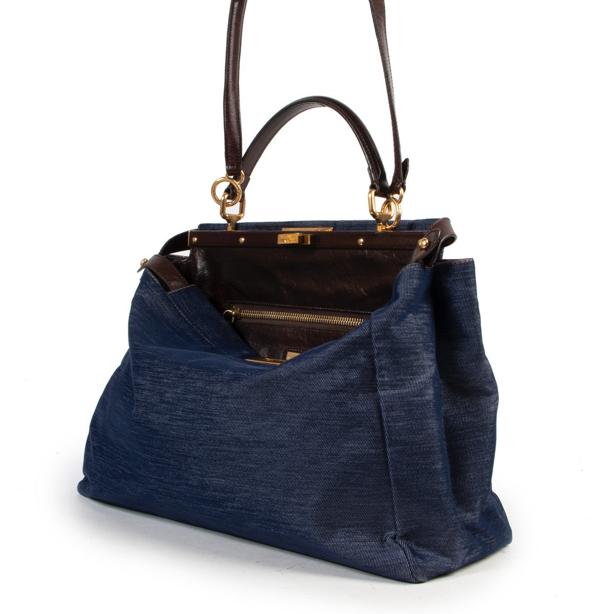 Shop safe online at Labellov for the best price. shop safe online your secondhand Fendi Blue Denim Peekaboo Top Handle Bag